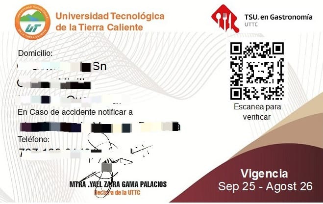 Credencial UTTC — Reverso